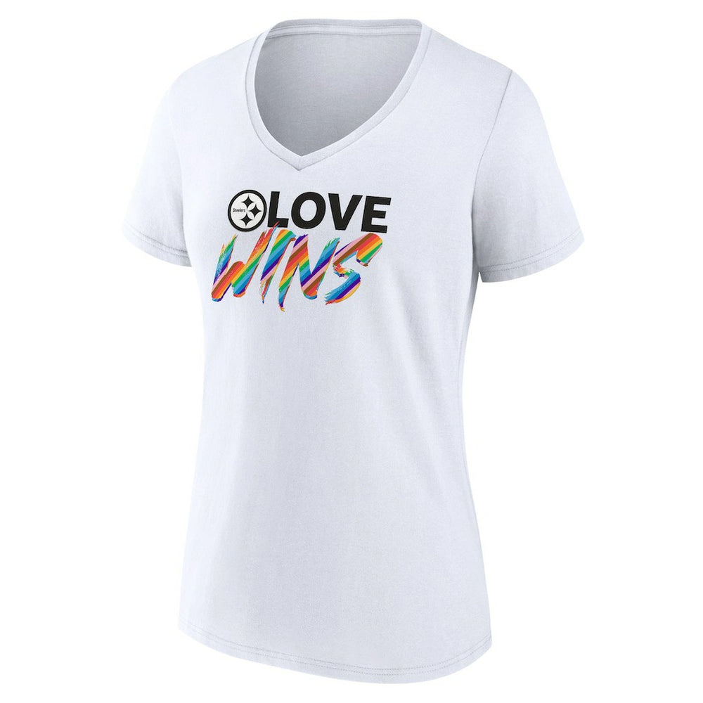 Fanatics Pittsburgh Steelers Women's Love Wins V-Neck T-Shirt White