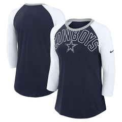 Nike Dallas Cowboys Women's Knockout Arch Raglan Tri-Blend 3/4-Sleeve T-Shirt Navy/White
