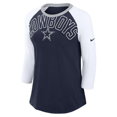 Nike Dallas Cowboys Women's Knockout Arch Raglan Tri-Blend 3/4-Sleeve T-Shirt Navy/White
