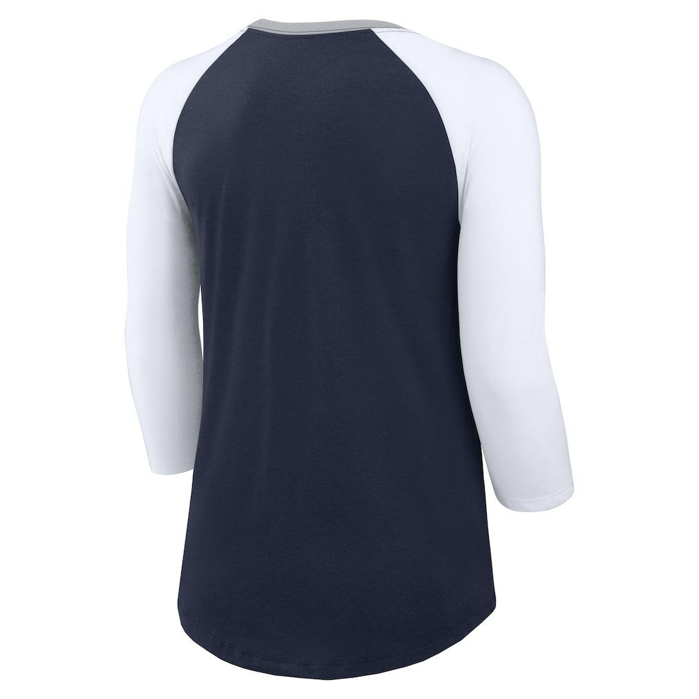 Nike Dallas Cowboys Women's Knockout Arch Raglan Tri-Blend 3/4-Sleeve T-Shirt Navy/White