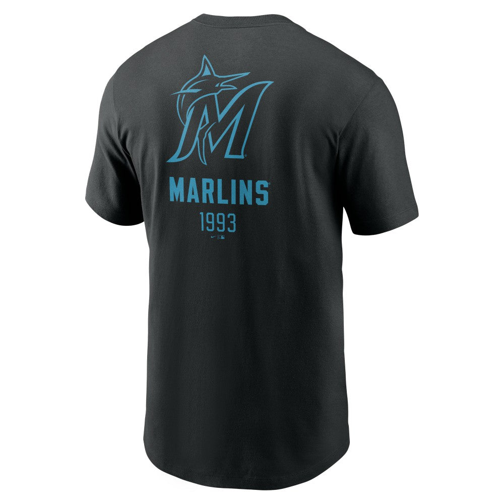 Miami Marlins Nike Large Logo Back Stack T-Shirt - Black - Nike Discount