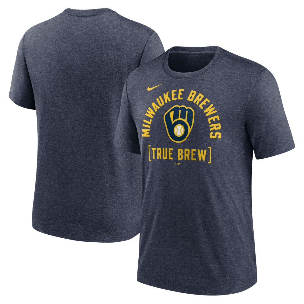 Milwaukee Brewers Nike Swing Big Tri-Blend T-Shirt - Heather Navy - Nike Online