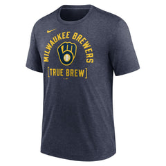 Milwaukee Brewers Nike Swing Big Tri-Blend T-Shirt - Heather Navy - Nike Online