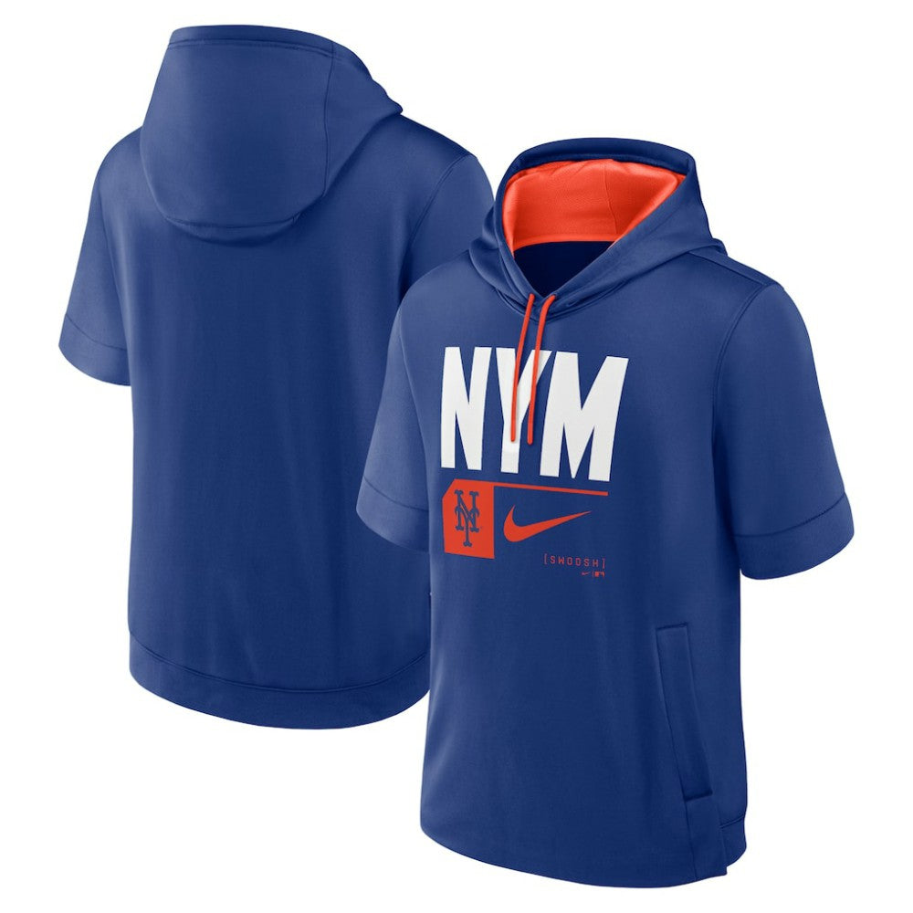 New York Mets Nike Tri Code Lockup Short Sleeve Pullover Hoodie - Royal - Nike Lifestyle
