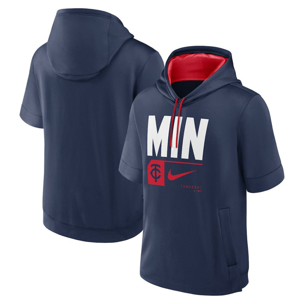 Minnesota Twins Nike Tri Code Lockup Short Sleeve Pullover Hoodie - Navy - Nike Lifestyle