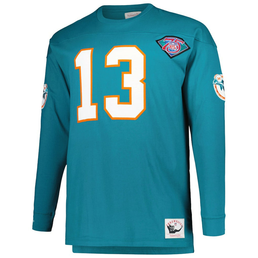 Mitchell & Ness Dan Marino Miami Dolphins Big & Tall Cut & Sew Player Name & Number Long Sleeve T-Shirt Aqua