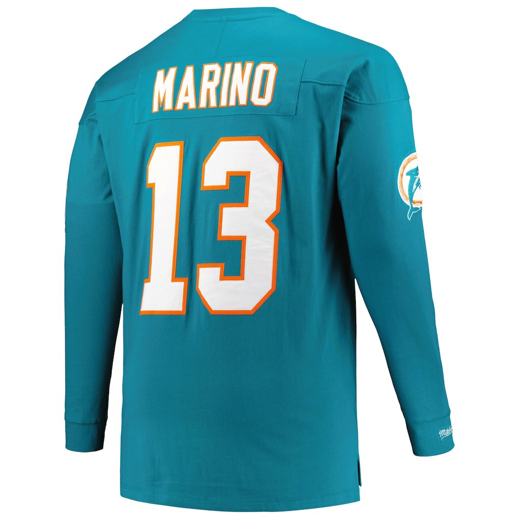 Mitchell & Ness Dan Marino Miami Dolphins Big & Tall Cut & Sew Player Name & Number Long Sleeve T-Shirt Aqua