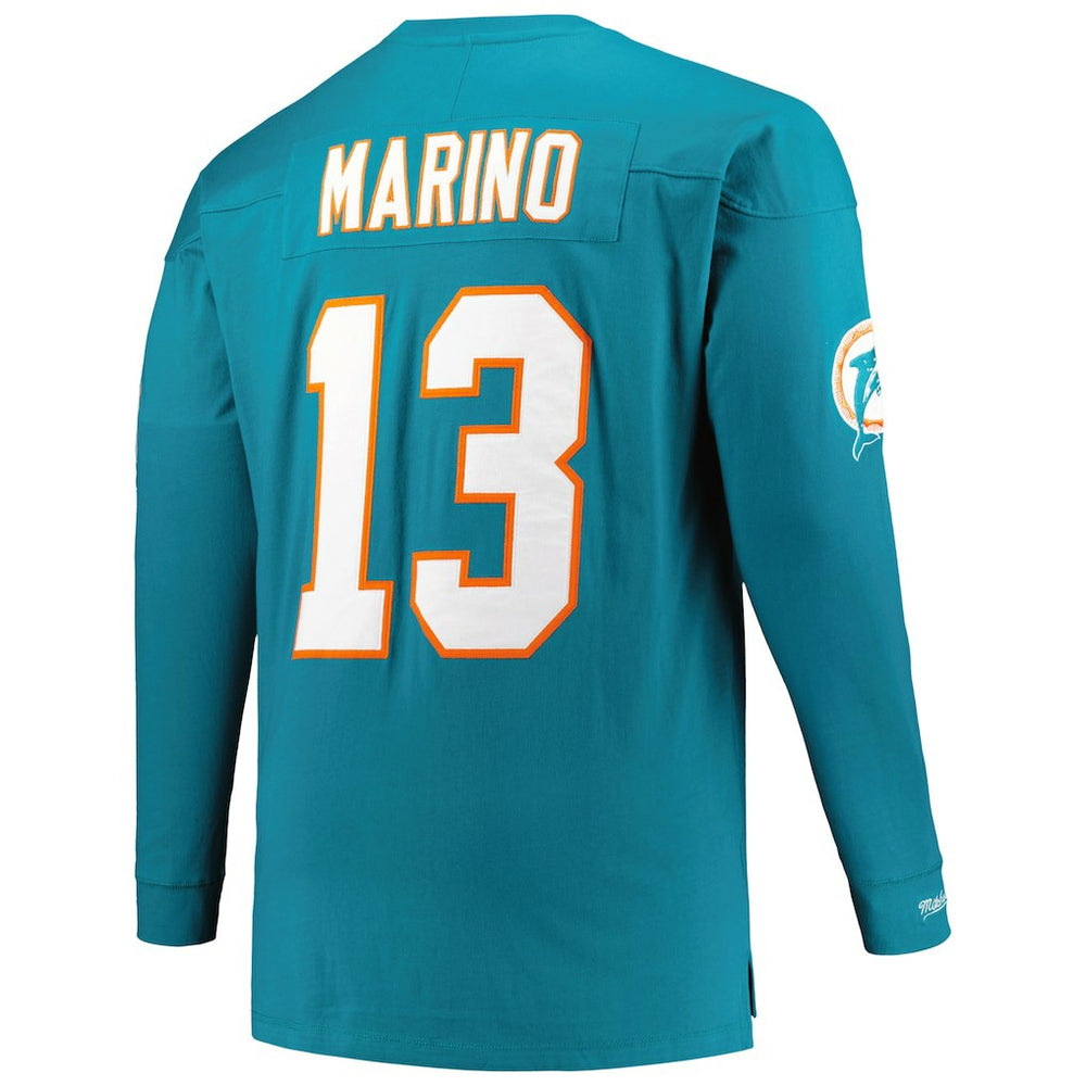 Mitchell & Ness Dan Marino Miami Dolphins Big & Tall Cut & Sew Player Name & Number Long Sleeve T-Shirt Aqua