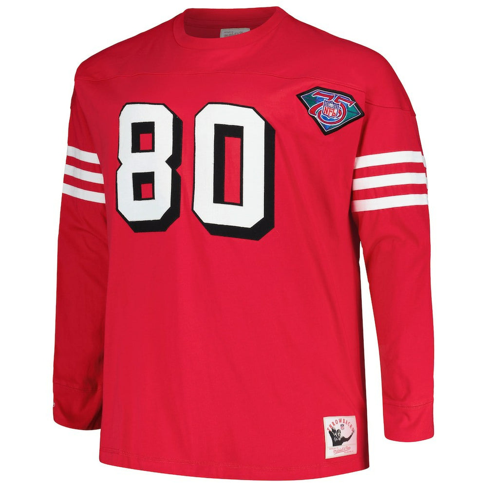 Mitchell & Ness Jerry Rice San Francisco 49ers Big & Tall Cut & Sew Player Name & Number Long Sleeve T-Shirt Scarlet
