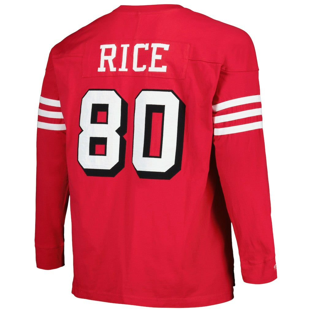 Mitchell & Ness Jerry Rice San Francisco 49ers Big & Tall Cut & Sew Player Name & Number Long Sleeve T-Shirt Scarlet