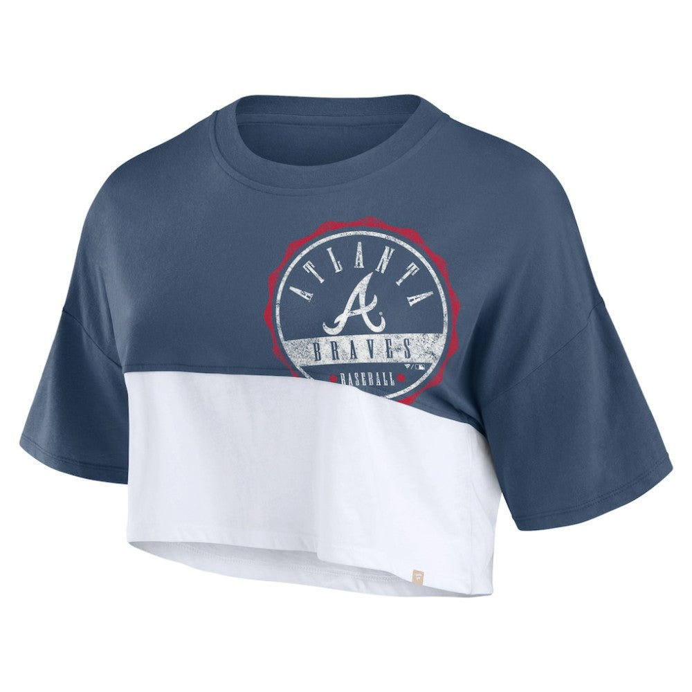 Atlanta Braves Fanatics Women's Color Split Boxy Cropped T-Shirt - Navy/White - Fanatics Online