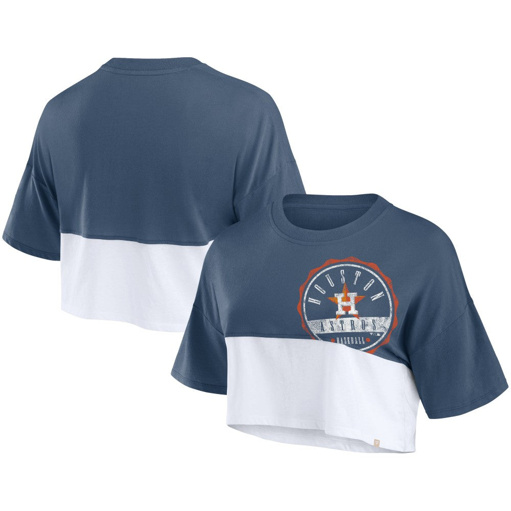 Houston Astros Fanatics Women's Color Split Boxy Cropped T-Shirt - Navy/White - Fanatics Discount
