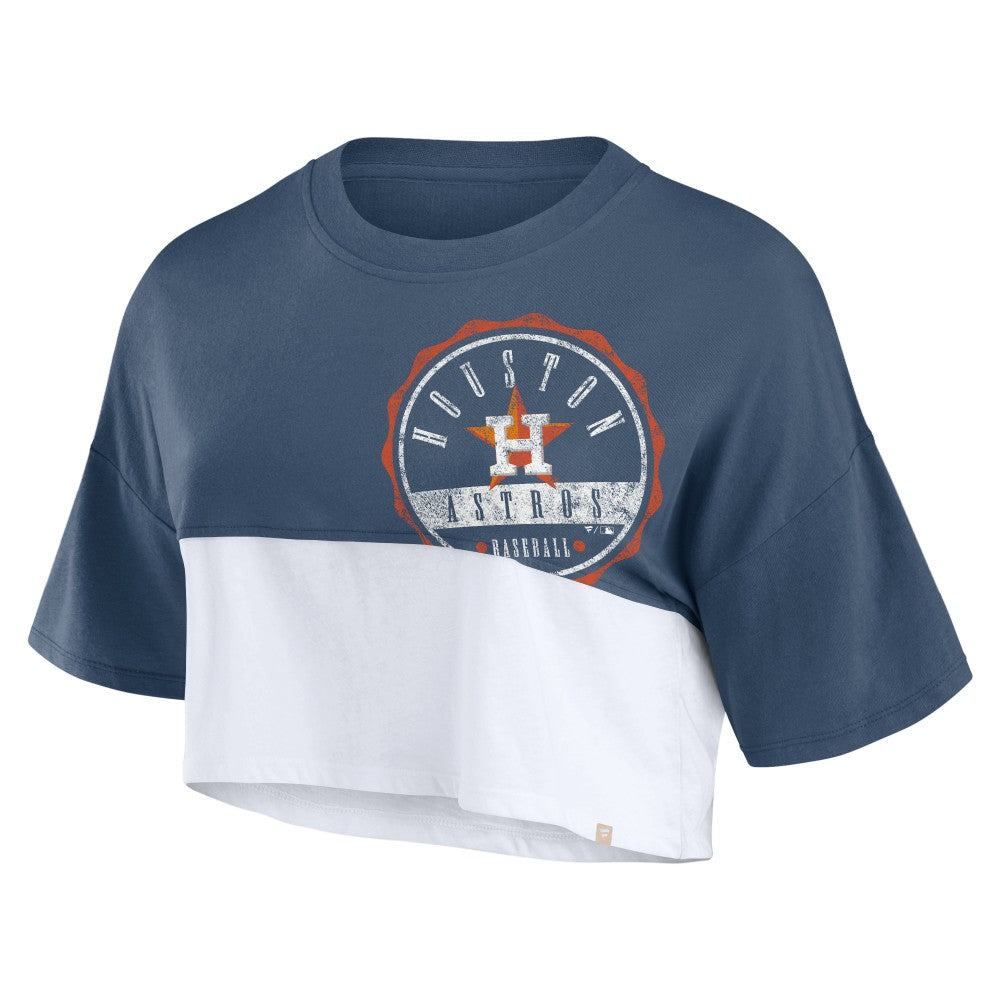 Houston Astros Fanatics Women's Color Split Boxy Cropped T-Shirt - Navy/White - Fanatics Discount