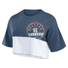 Houston Astros Fanatics Women's Color Split Boxy Cropped T-Shirt - Navy/White - Fanatics Discount