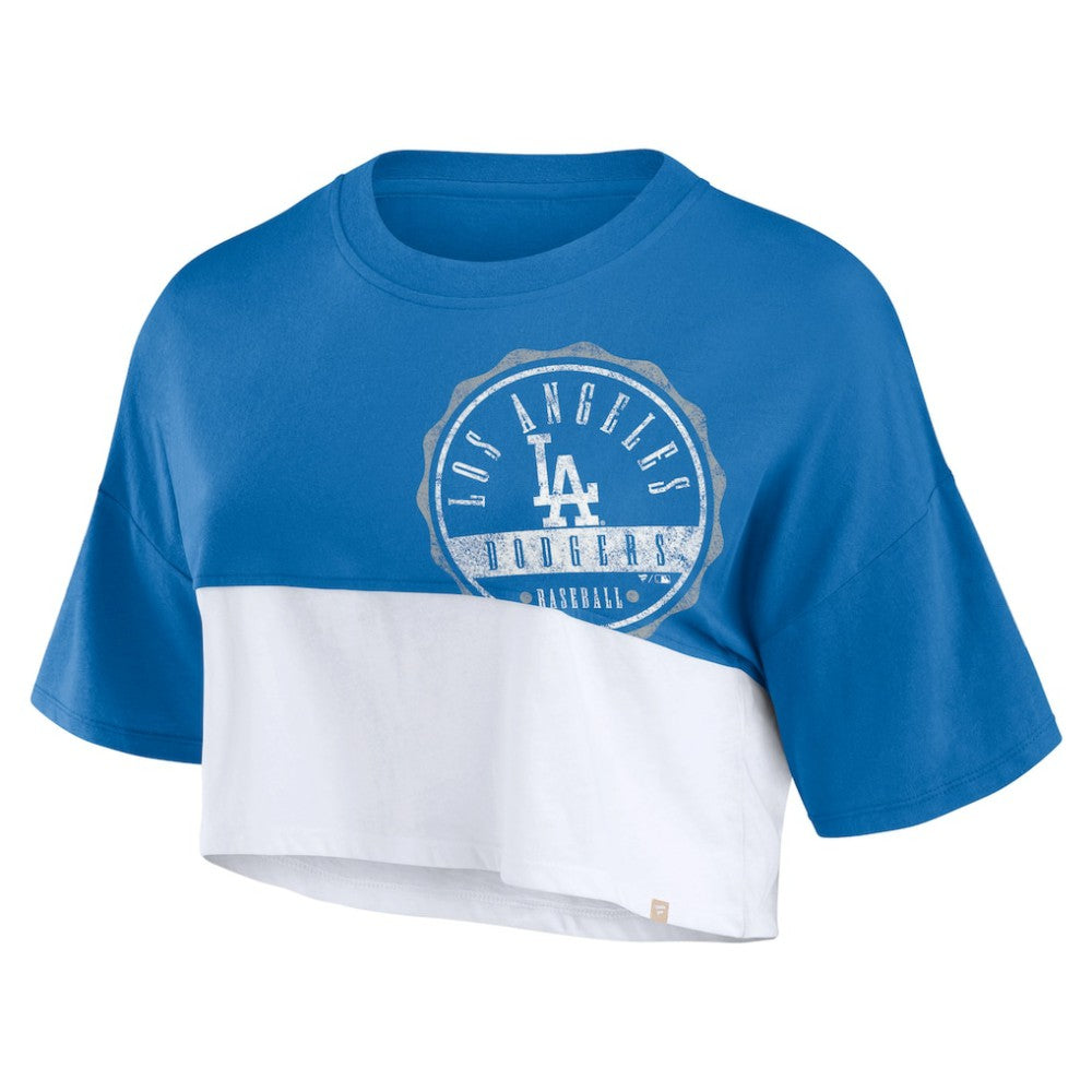 Los Angeles Dodgers Fanatics Women's Color Split Boxy Cropped T-Shirt - Royal/White - Fanatics Discount