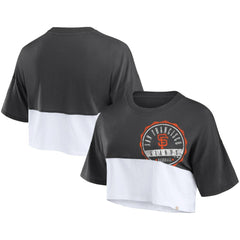 San Francisco Giants Fanatics Women's Color Split Boxy Cropped T-Shirt - Heather Black/White - Fanatics Sale