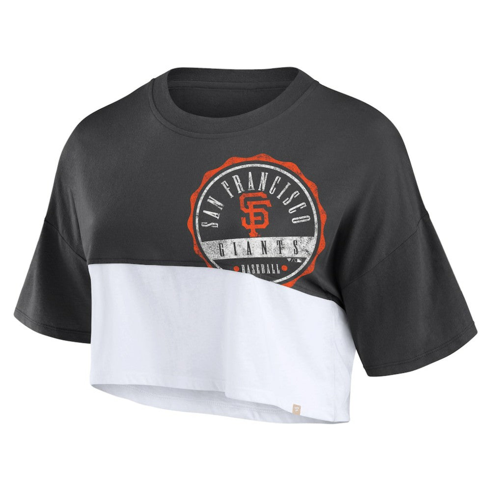 San Francisco Giants Fanatics Women's Color Split Boxy Cropped T-Shirt - Heather Black/White - Fanatics Sale