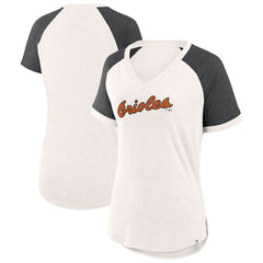 Baltimore Orioles Fanatics Women's For the Team Slub Raglan V-Neck Jersey T-Shirt - White/Black - Fanatics Sale