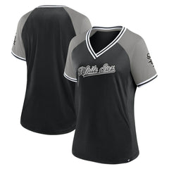 Chicago White Sox Fanatics Women's Glitz & Glam League Diva Raglan V-Neck T-Shirt - Black - Fanatics Lifestyle