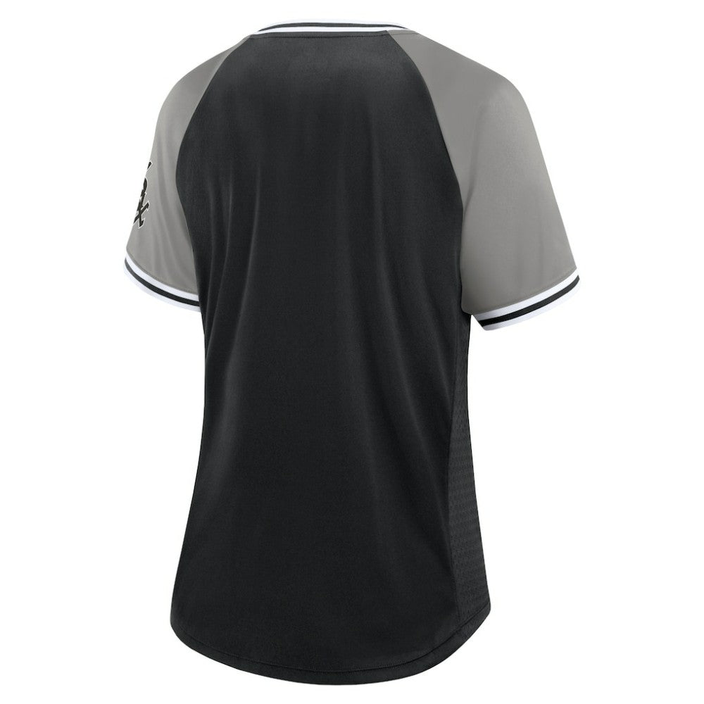 Chicago White Sox Fanatics Women's Glitz & Glam League Diva Raglan V-Neck T-Shirt - Black - Fanatics Lifestyle