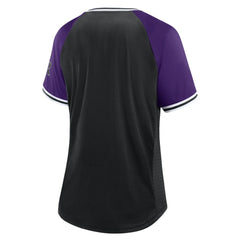 Colorado Rockies Fanatics Women's Glitz & Glam League Diva Raglan V-Neck T-Shirt - Black - Fanatics Lifestyle