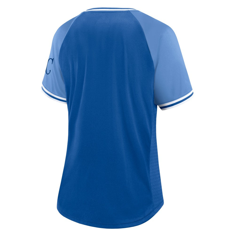 Kansas City Royals Fanatics Women's Glitz & Glam League Diva Raglan V-Neck T-Shirt - Royal - Fanatics Online