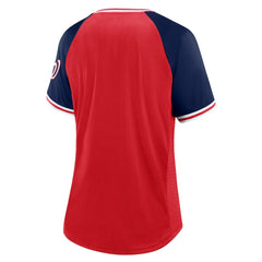 Washington Nationals Fanatics Women's Glitz & Glam League Diva Raglan V-Neck T-Shirt - Red - Fanatics on Sale