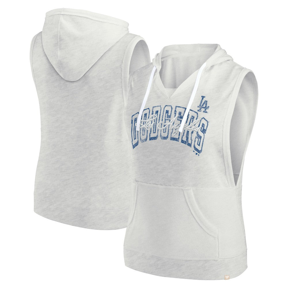 Los Angeles Dodgers Fanatics Women's Lounge Script Sleeveless Pullover Hoodie - Ash - Fanatics Sale
