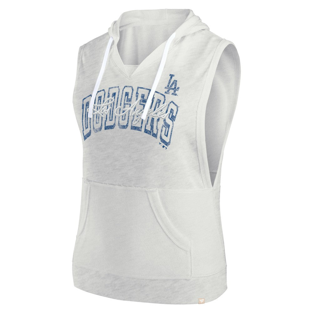 Los Angeles Dodgers Fanatics Women's Lounge Script Sleeveless Pullover Hoodie - Ash - Fanatics Sale