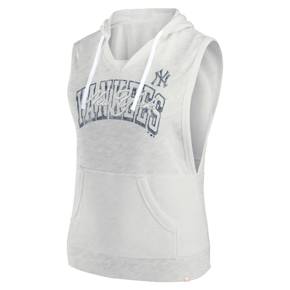 New York Yankees Fanatics Women's Lounge Script Sleeveless Pullover Hoodie - Ash - Fanatics Sale