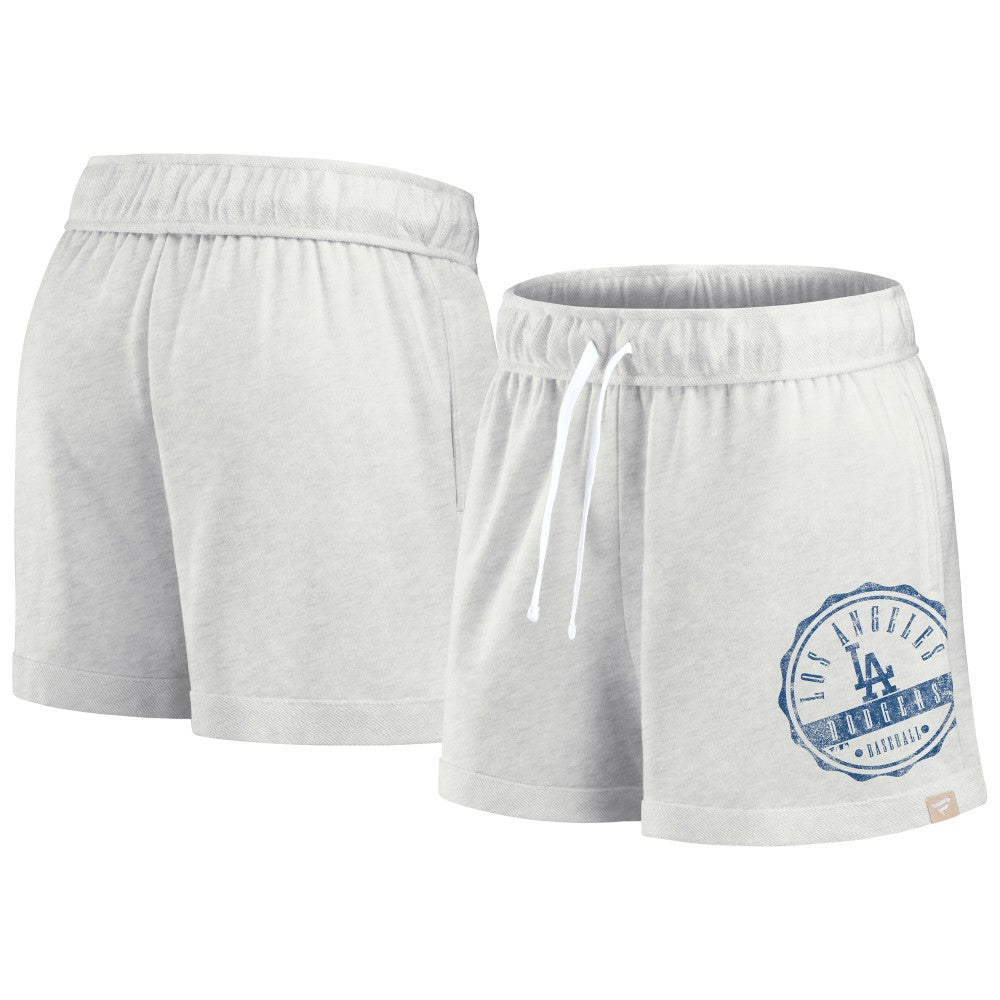Los Angeles Dodgers Fanatics Women's Oversized Badge Lounge Shorts - Oatmeal - Fanatics Online