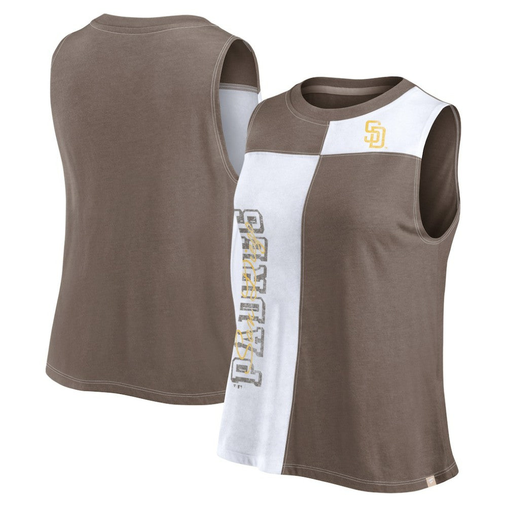 San Diego Padres Fanatics Women's Color-Block Tank Top - Brown/White - Fanatics on Sale