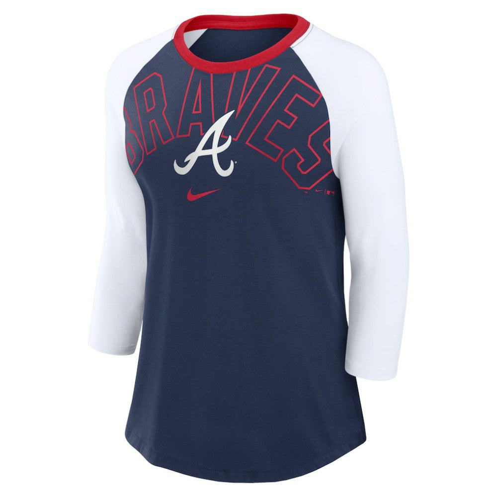 Atlanta Braves Nike Women's Knockout Arch 3/4-Sleeve Raglan Tri-Blend T-Shirt - Navy/White - Nike Lifestyle