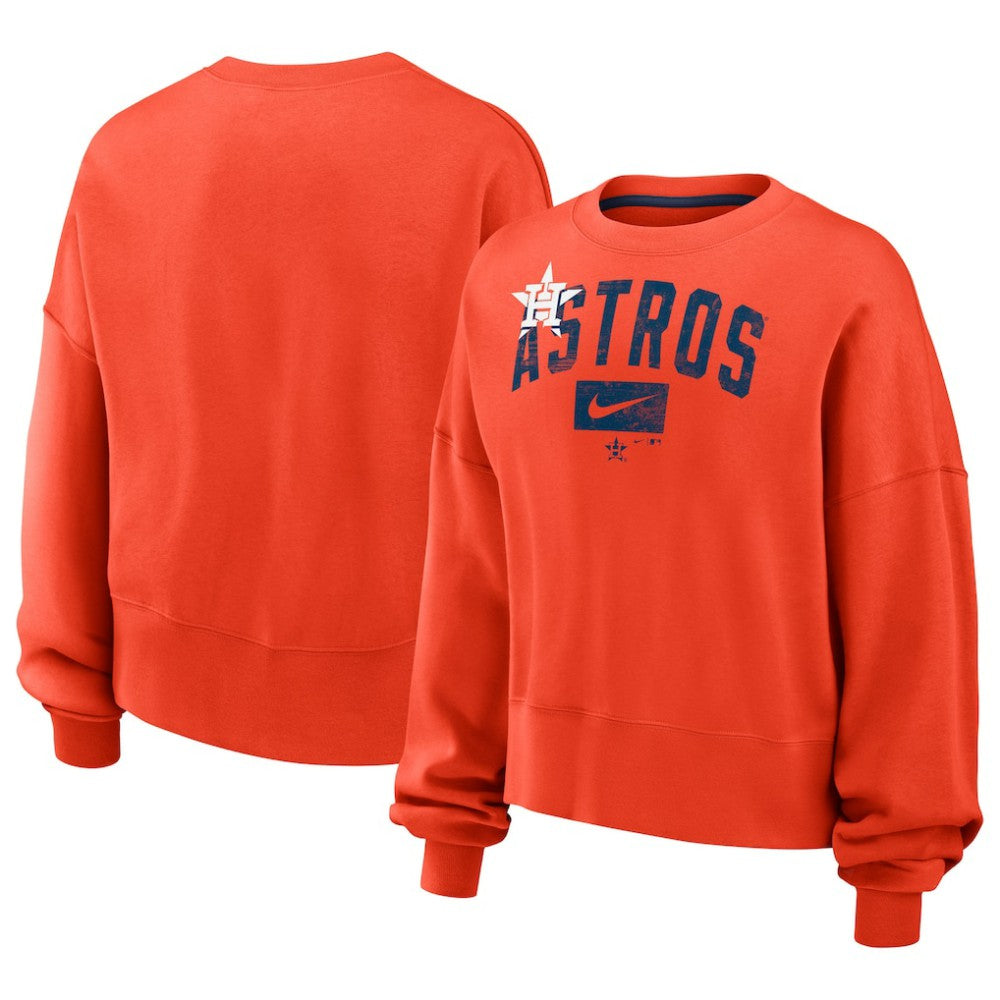 Houston Astros Nike Women's Oversized Cropped Pullover Sweatshirt - Orange - Nike Lifestyle