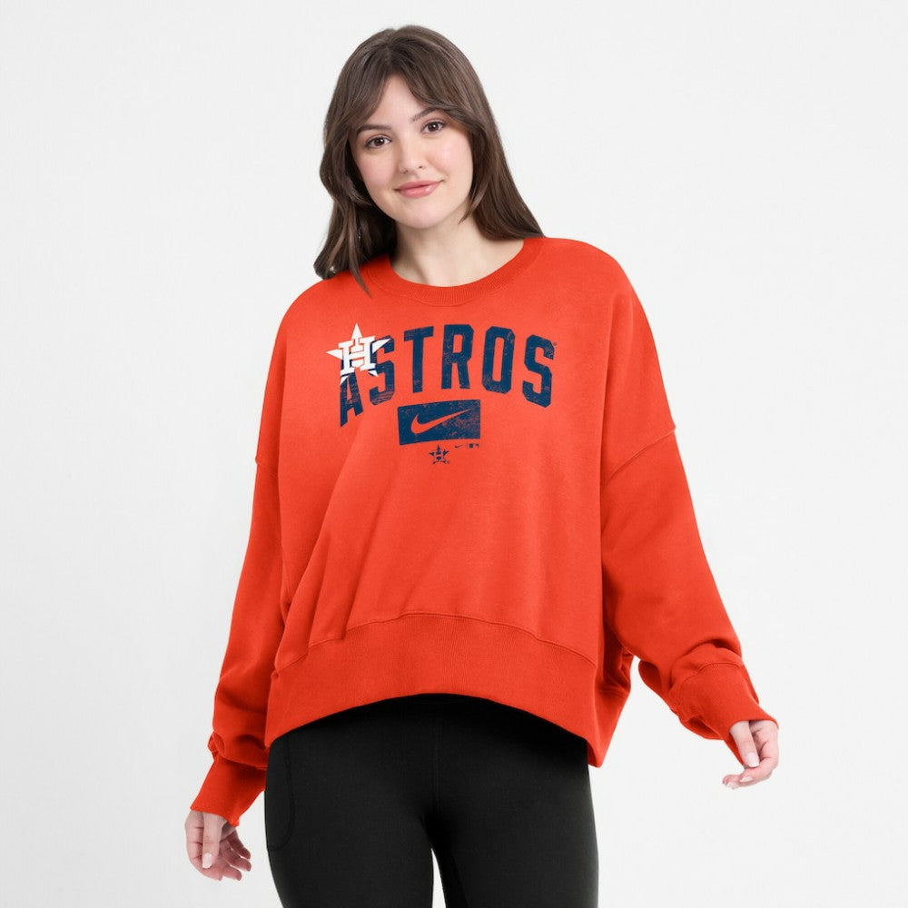 Houston Astros Nike Women's Oversized Cropped Pullover Sweatshirt - Orange - Nike Lifestyle