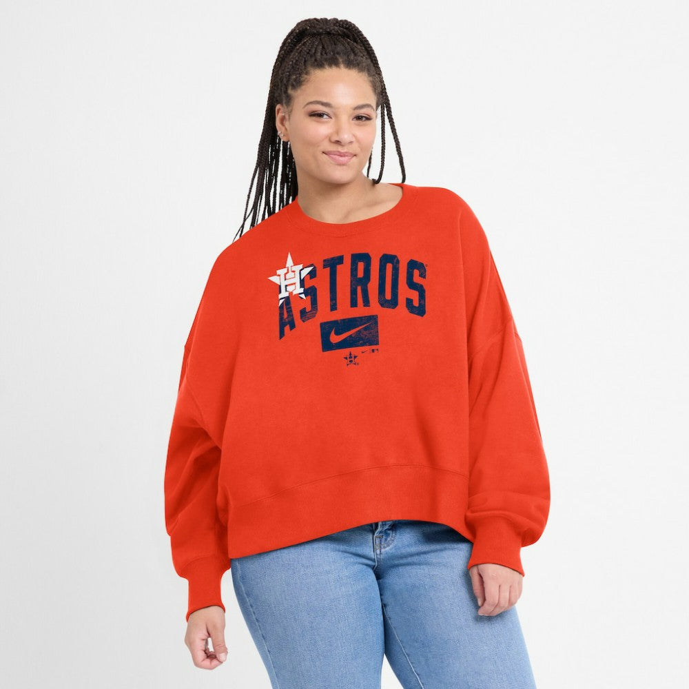 Houston Astros Nike Women's Oversized Cropped Pullover Sweatshirt - Orange - Nike Lifestyle
