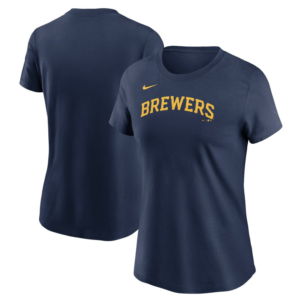 Milwaukee Brewers Nike Women's Wordmark T-Shirt - Navy - Nike on Sale
