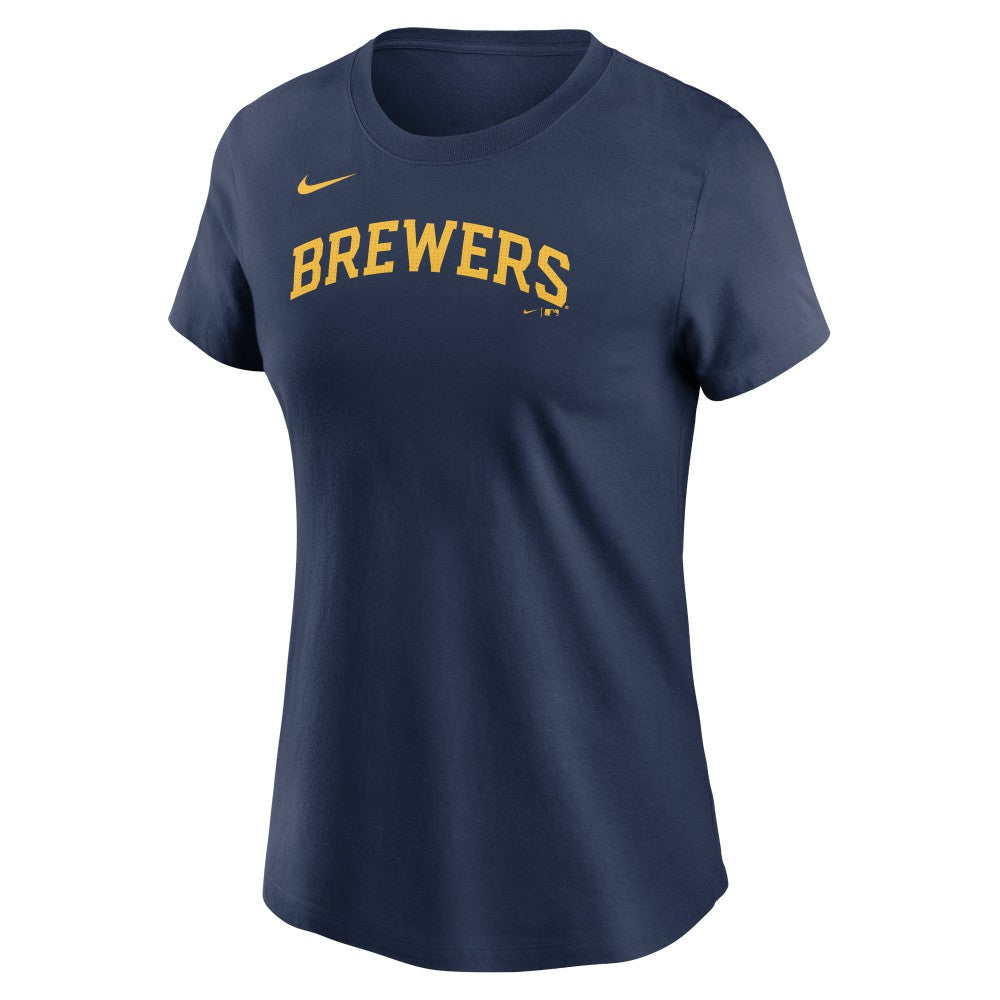 Milwaukee Brewers Nike Women's Wordmark T-Shirt - Navy - Nike on Sale
