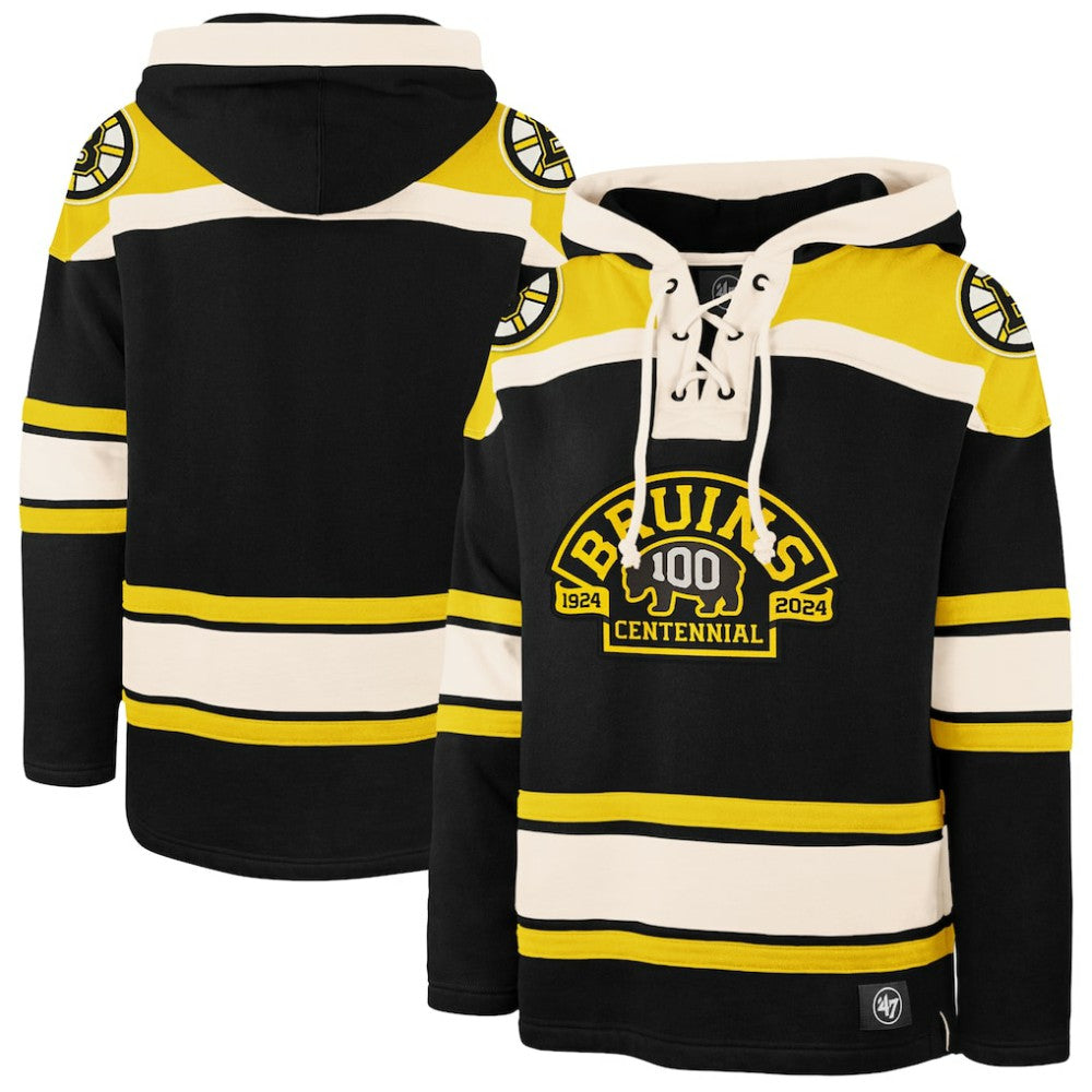 Boston Bruins '47 100th Anniversary Superior Lacer Pullover Hoodie - Black - NHL 200237988