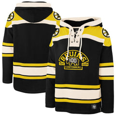 Boston Bruins '47 100th Anniversary Superior Lacer Pullover Hoodie - Black - NHL 200237988