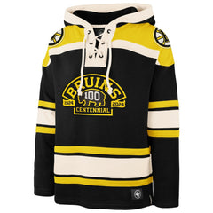 Boston Bruins '47 100th Anniversary Superior Lacer Pullover Hoodie - Black - NHL 200237988