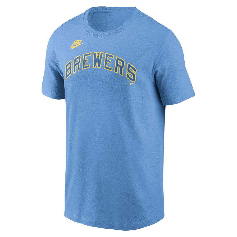 Milwaukee Brewers Nike Cooperstown Collection Wordmark T-Shirt - Powder Blue - Nike Discount