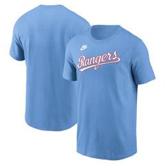 Texas Rangers Nike Cooperstown Collection Wordmark T-Shirt - Light Blue - Nike Sale