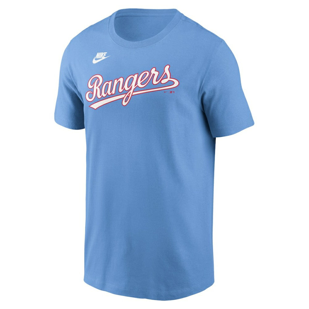 Texas Rangers Nike Cooperstown Collection Wordmark T-Shirt - Light Blue - Nike Sale