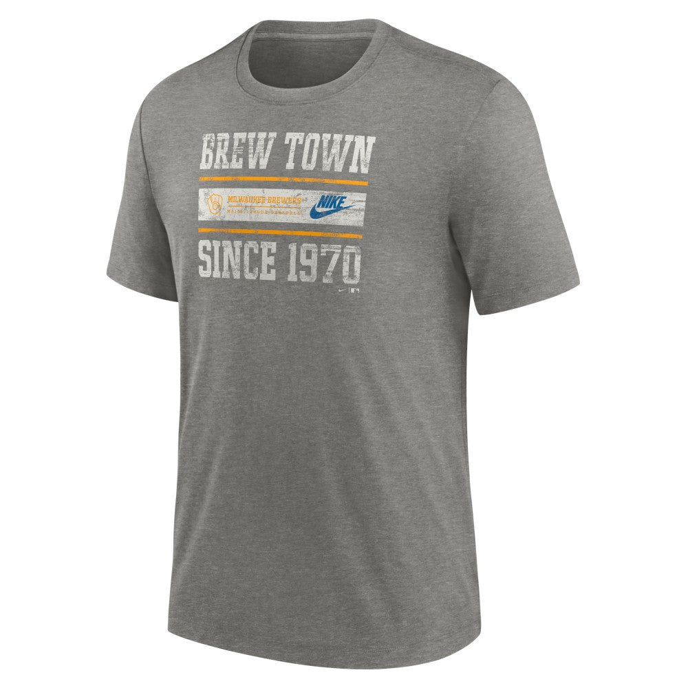 Milwaukee Brewers Nike Cooperstown Collection Local Stack Tri-Blend T-Shirt - Heather Charcoal - Nike Online