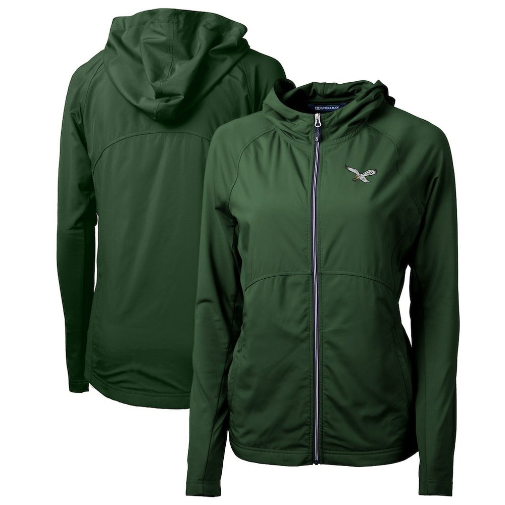 Philadelphia Eagles Cutter & Buck Women's Gridiron Classics Logo Adapt Eco Knit Hybrid Recycled Full-Zip Hoodie Hunter Green