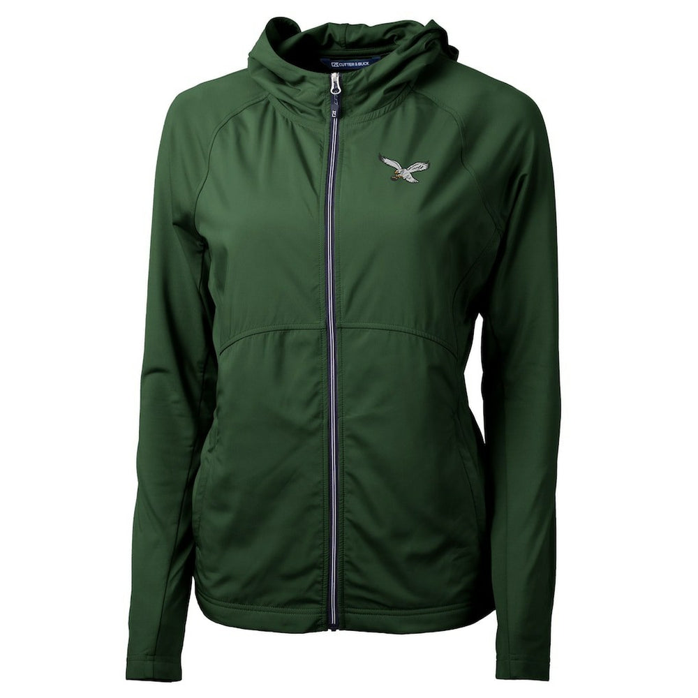 Philadelphia Eagles Cutter & Buck Women's Gridiron Classics Logo Adapt Eco Knit Hybrid Recycled Full-Zip Hoodie Hunter Green