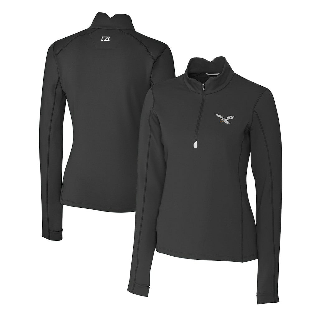 Philadelphia Eagles Cutter & Buck Women's Gridiron Classics Logo DryTec Traverse Stretch Quarter-Zip Pullover Top Black