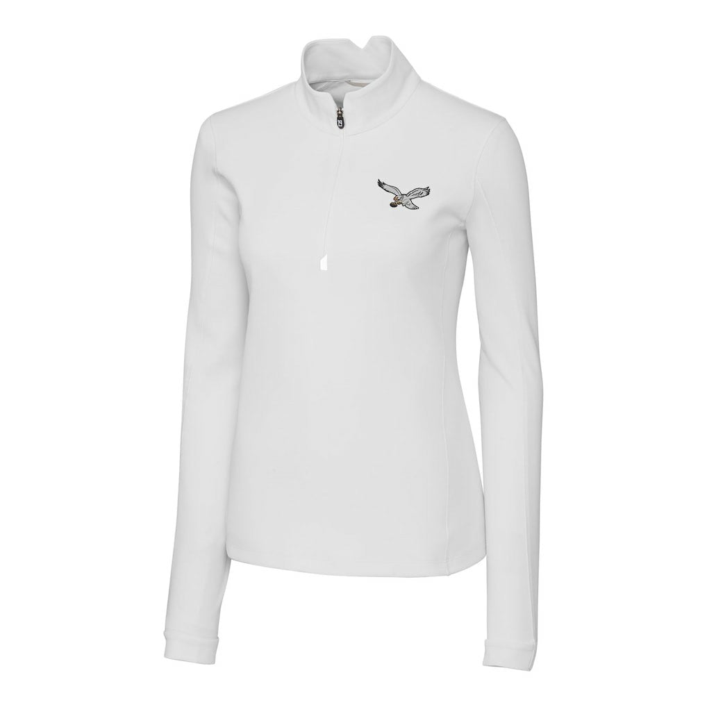 Philadelphia Eagles Cutter & Buck Women's Gridiron Classics Logo DryTec Traverse Stretch Quarter-Zip Pullover Top White