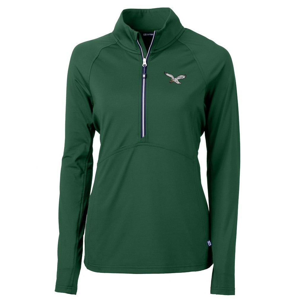 Philadelphia Eagles Cutter & Buck Women's Gridiron Classics Logo Adapt Eco Knit Stretch Recycled Half-Zip Pullover Top Green